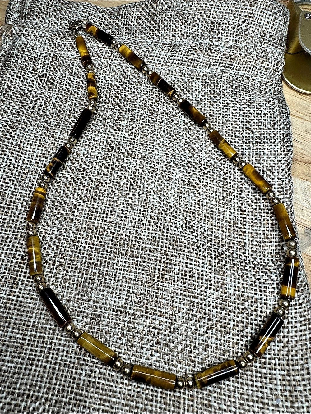 Tiger Eye Bead Necklace Brown & Gold 12K GF